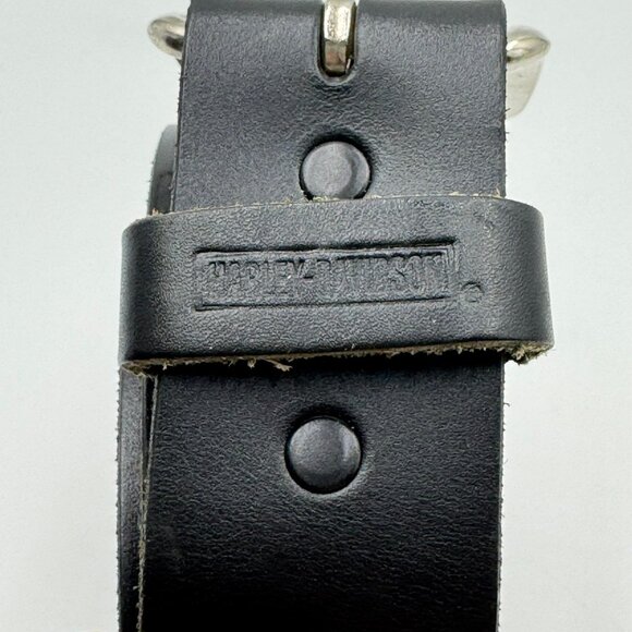 Harley-Davidson Logo Embossed Black Leather Belt Mens Size 38 Durable Design - Picture 3 of 10